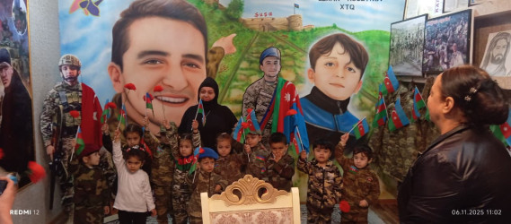 Cəbrayıl rayon 6 saylı Uşaq bağçasının uşaqları şəhid, baş kəşfiyyatçı Hüseynov Elxan Maarif oğlunun ailəsini ziyarət ediblər