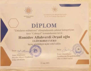 “Zəkaların mübarizəsi” olimpiadasının qalibi Allahverdi Həmidov