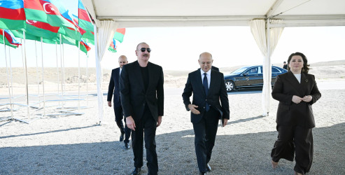 Prezident İlham Əliyev Cəbrayıl rayonunun Şahvəlli kəndində “Şəms” və “Üfüq” Günəş Elektrik stansiyalarının təməlini qoyub