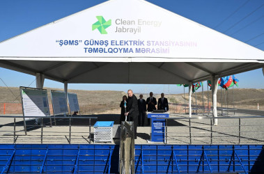 Prezident İlham Əliyev Cəbrayıl rayonunun Şahvəlli kəndində “Şəms” və “Üfüq” Günəş Elektrik stansiyalarının təməlini qoyub